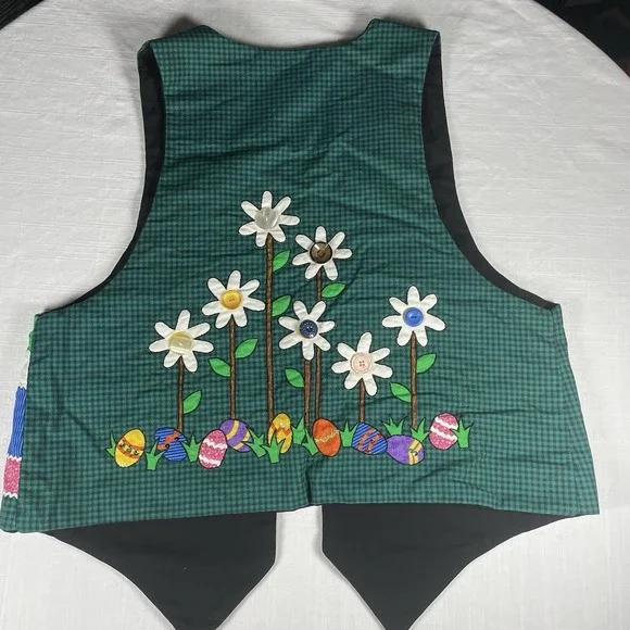 Easter Embroidered Festive Vest Unisex Buttons And Glitter Spring Easter Bunny - Picture 10 of 11